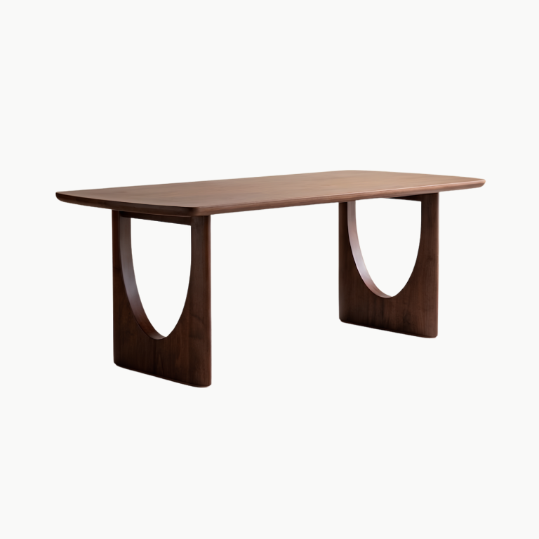 LUNA, BA_004, bàn ăn gia đình thiết kế vòng cung sang trọng, 160x85x76cm, Plywood phủ veneer, Nội thất Nhà trên cao