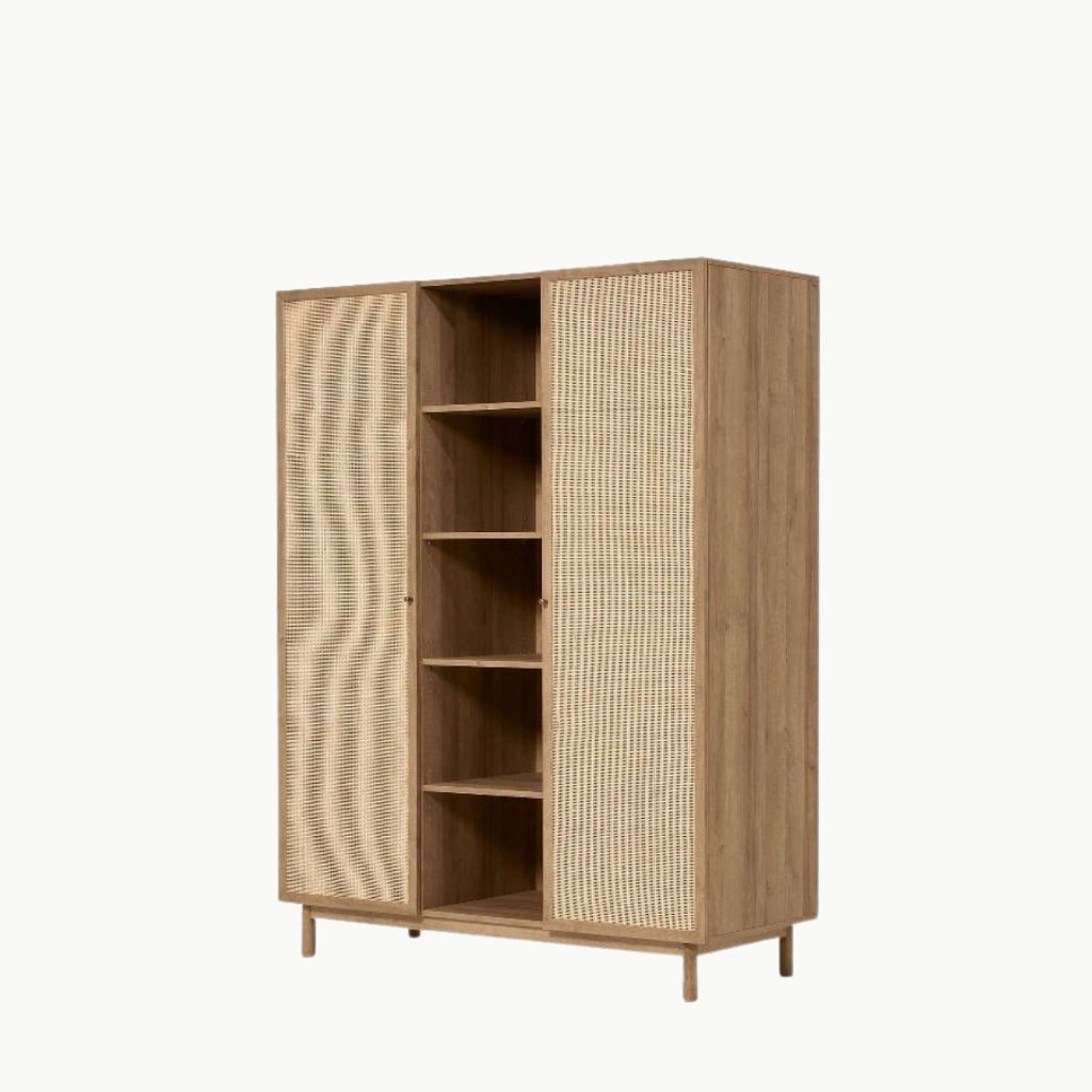 MEY, TQA_010, Tủ quần áo phối lưới mây tre, 140x55x180cm, MDF phủ Melamine, Nội thất Nhà Trên Cao