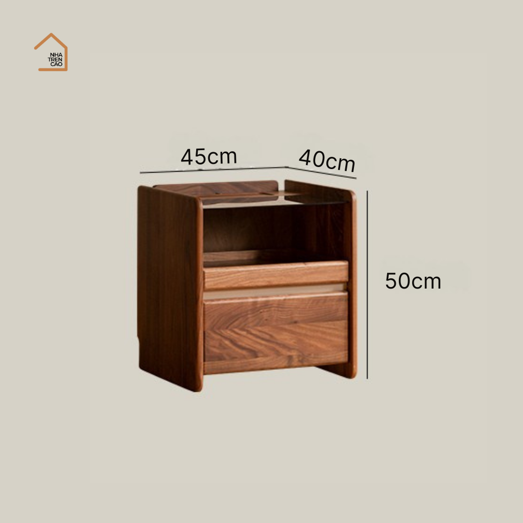 ZARA, Tủ đầu giường sang trọng, TDG_009, 45x40x50cm, Plywood phủ Veneer, Nội thất Nhà trên cao