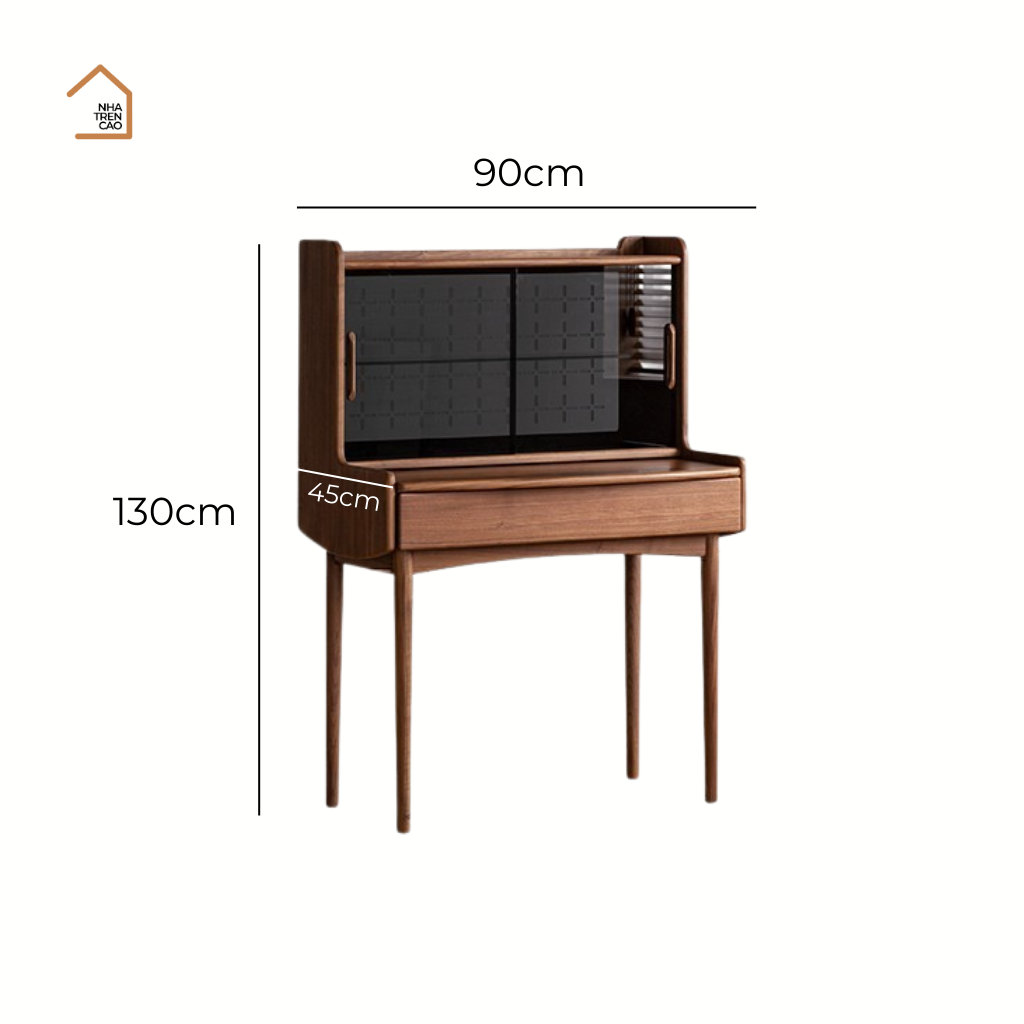 SOLIN, Bàn trang điểm phối kính, 90x45x130cm, Plywood phủ veneer, Nội thất Nhà Trên Cao
