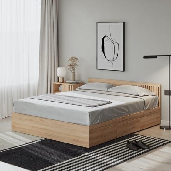 RASU, Giường ngủ 3 hộc tủ kéo, BFR_022, 203x70cm, Nội thất Nhà trên cao