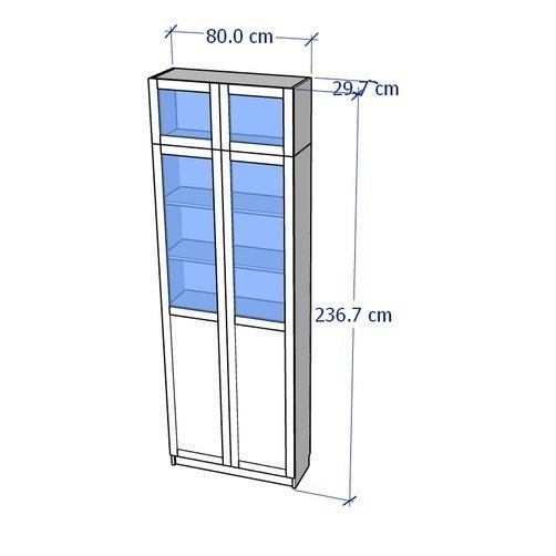 JAK, Kệ sách 7 tầng cửa kính cổ điển, DSH_044, 80x30x237cm, Nội thất Nhà trên cao