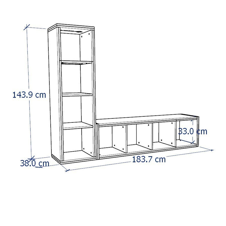 FELLY, Kệ tivi kết hợp kệ kệ để đồ chữ L, DSH_022, 184x38x144cm, Nội thất Nhà trên cao