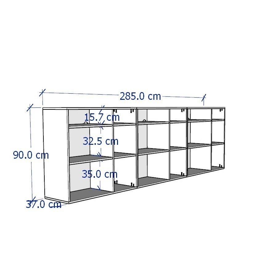 SOSA, Kệ sách ngang 3 tầng, DSH_084, 286x37x90cm, Nội thất Nhà trên cao
