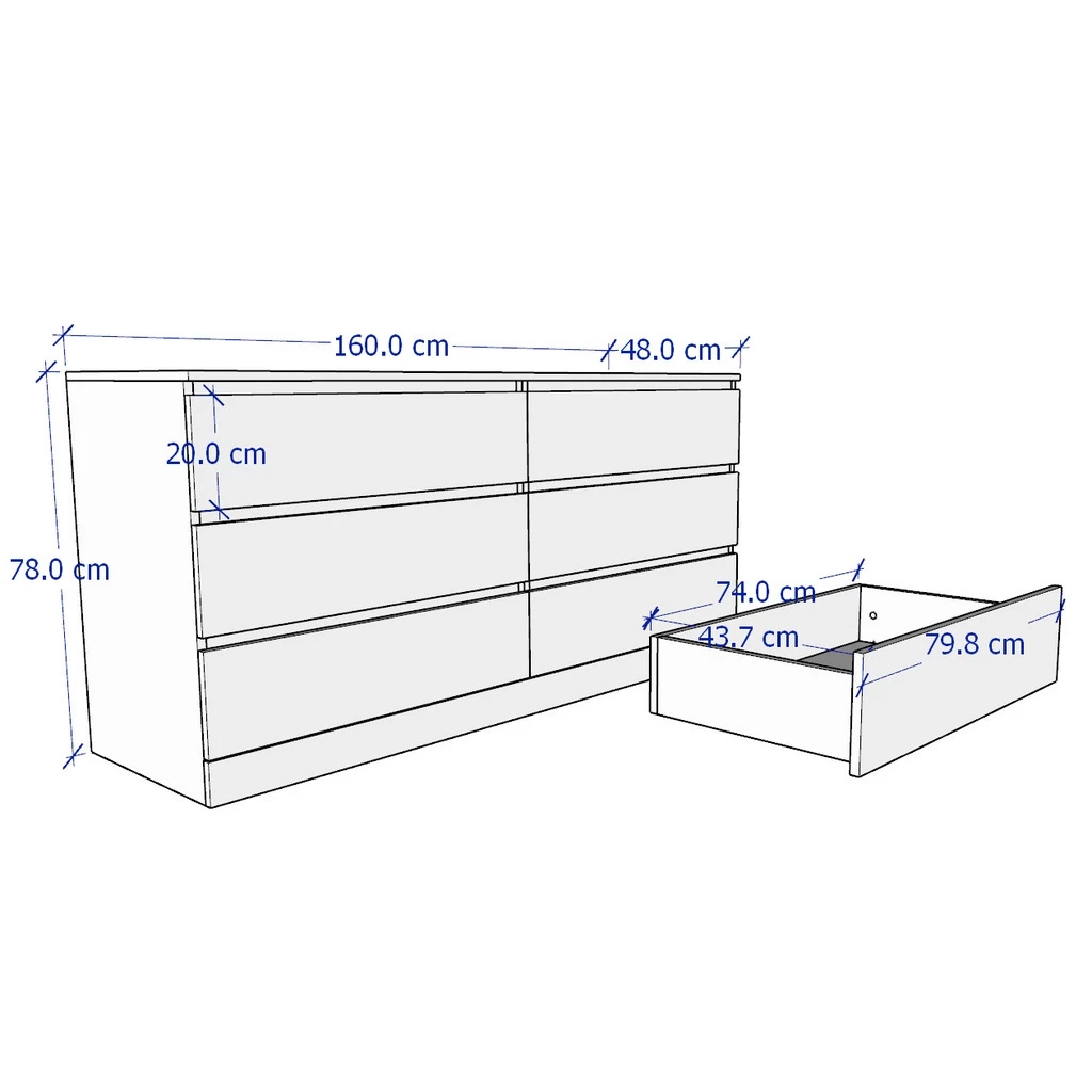MOLY, Tủ lưu trữ 3 tầng 6 ngăn kéo, CAB_189, 160x48x78cm, Nội thất Nhà trên cao