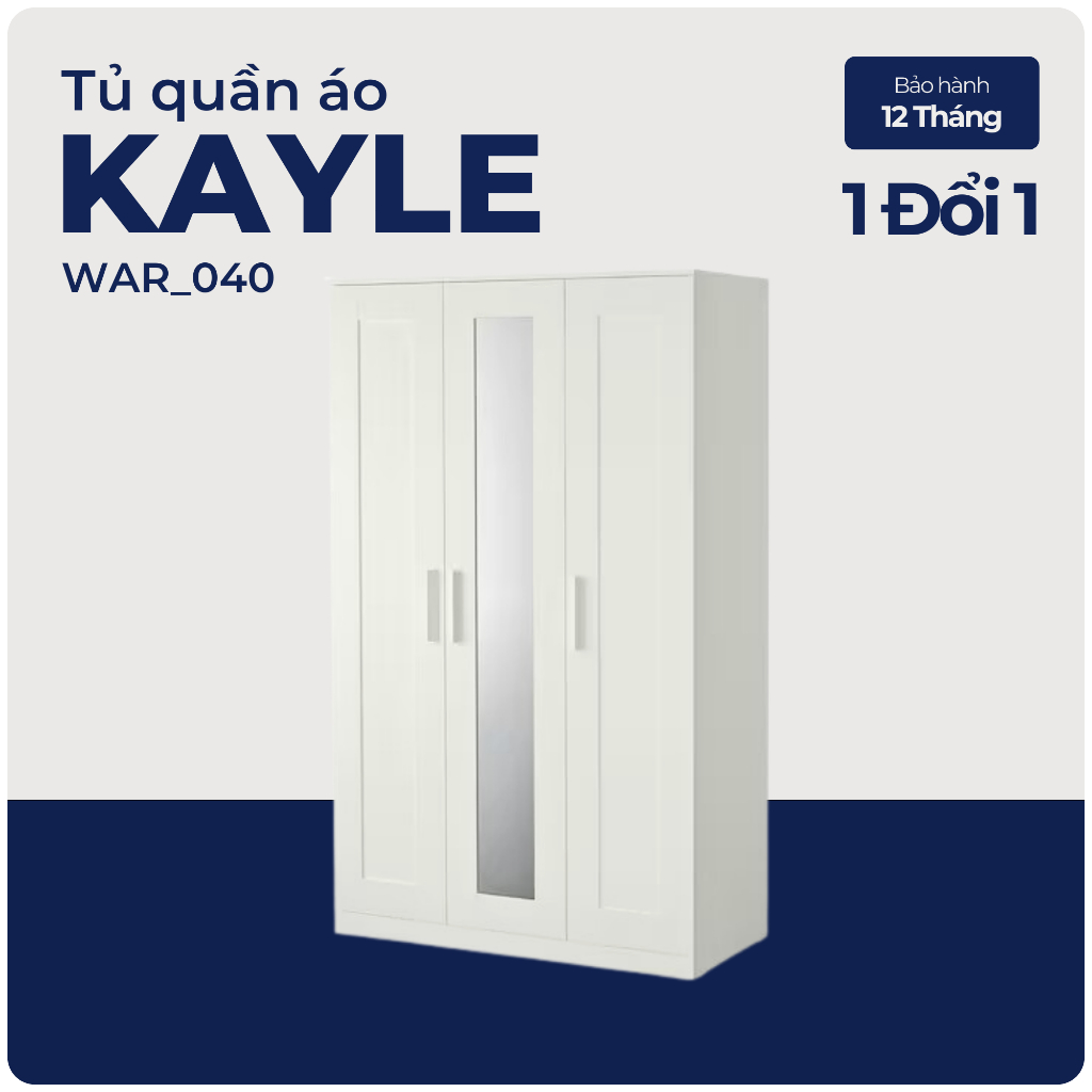 KAYLE, Tủ quần áo 3 cánh mở kèm gương, WAR_040, 117x50x191cm, Nội thất Nhà trên cao