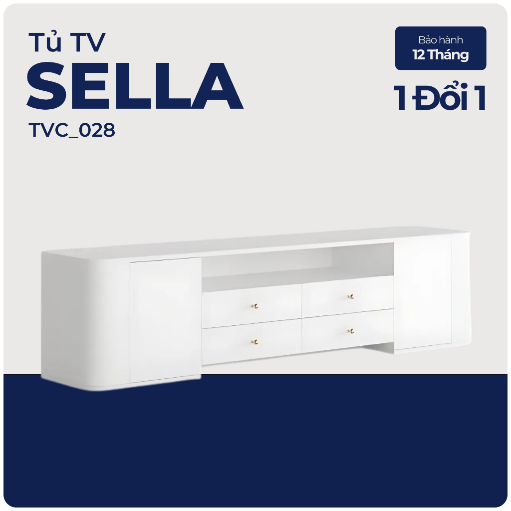 SELLA, Kệ tivi 4 ngăn kéo, TVC_028, 180x40x45cm, Nội thất Nhà trên cao
