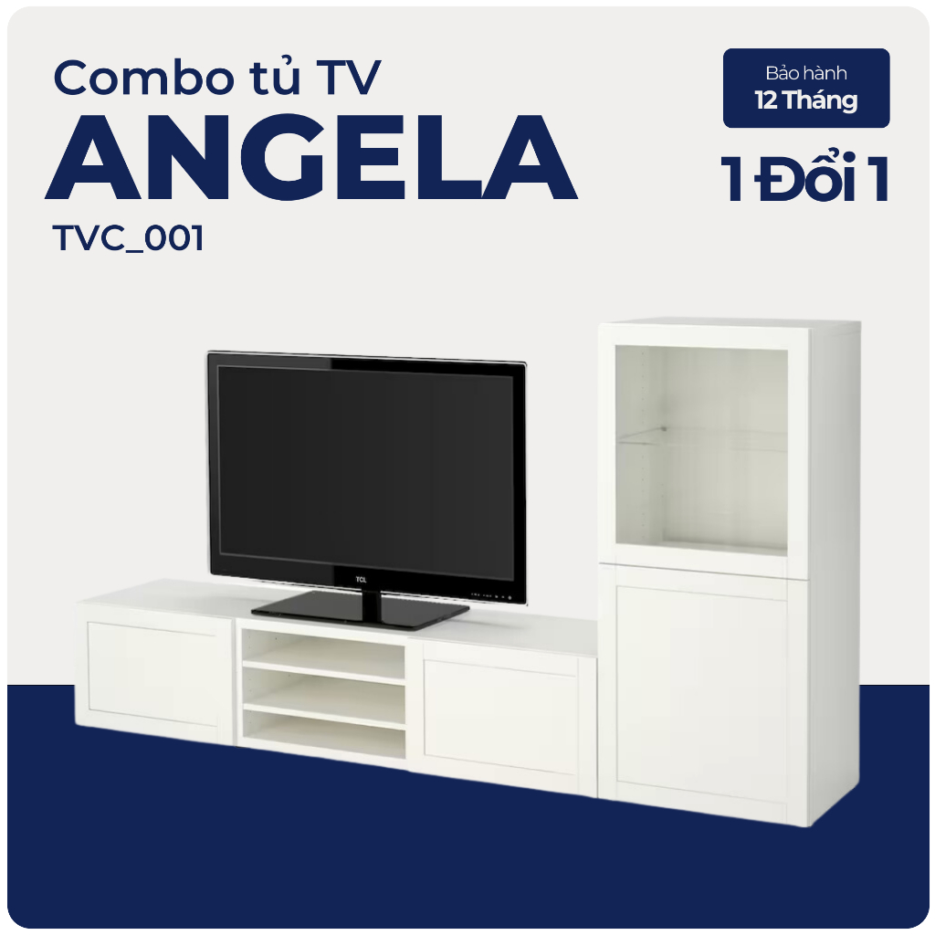 ANGELA, COMBO Kệ tivi kèm kệ kệ để đồ cửa kính, TVC_001, 240x42x128cm, Nội thất Nhà trên cao