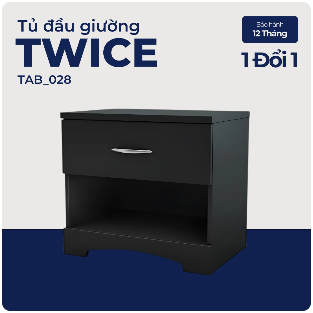 TWICE, Tủ đầu giường tân cổ điển 1 hộc tủ kéo, CAB_028, 57x43x50cm, Nội thất Nhà trên cao