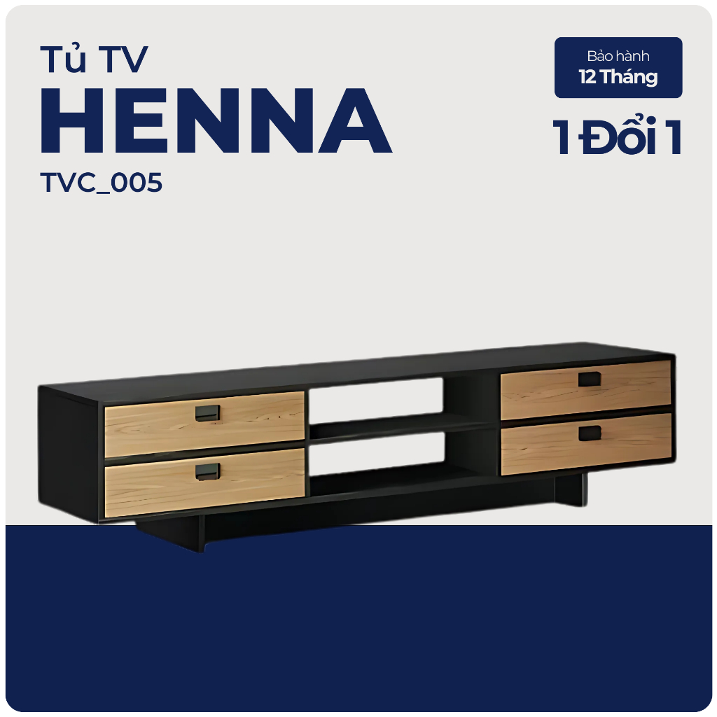 HENNA, Kệ Tivi 4 ngăn kéo hiện đại, TVC_005, 200x40x45cm, Nội thất Nhà trên cao