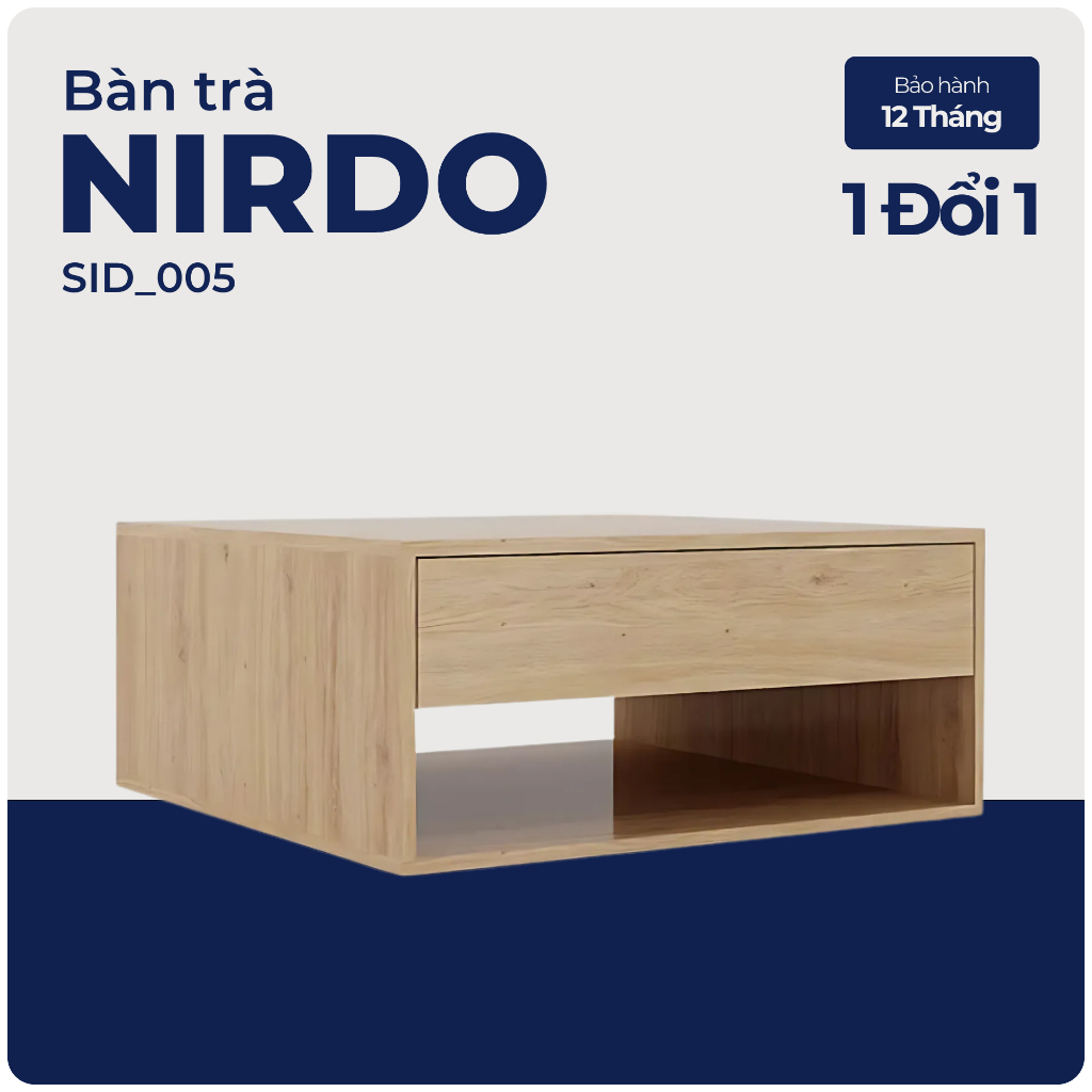 NIRDO, Bàn cafe - Bàn trà kèm 2 ngăn kéo, SID_005, 80x80x35cm, Nội thất Nhà trên cao