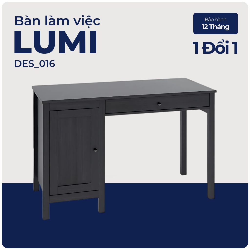 LUMI, Bàn làm việc, bàn học 2 hộc tủ, DES_016, 120x55x75cm, Nội thất Nhà trên cao