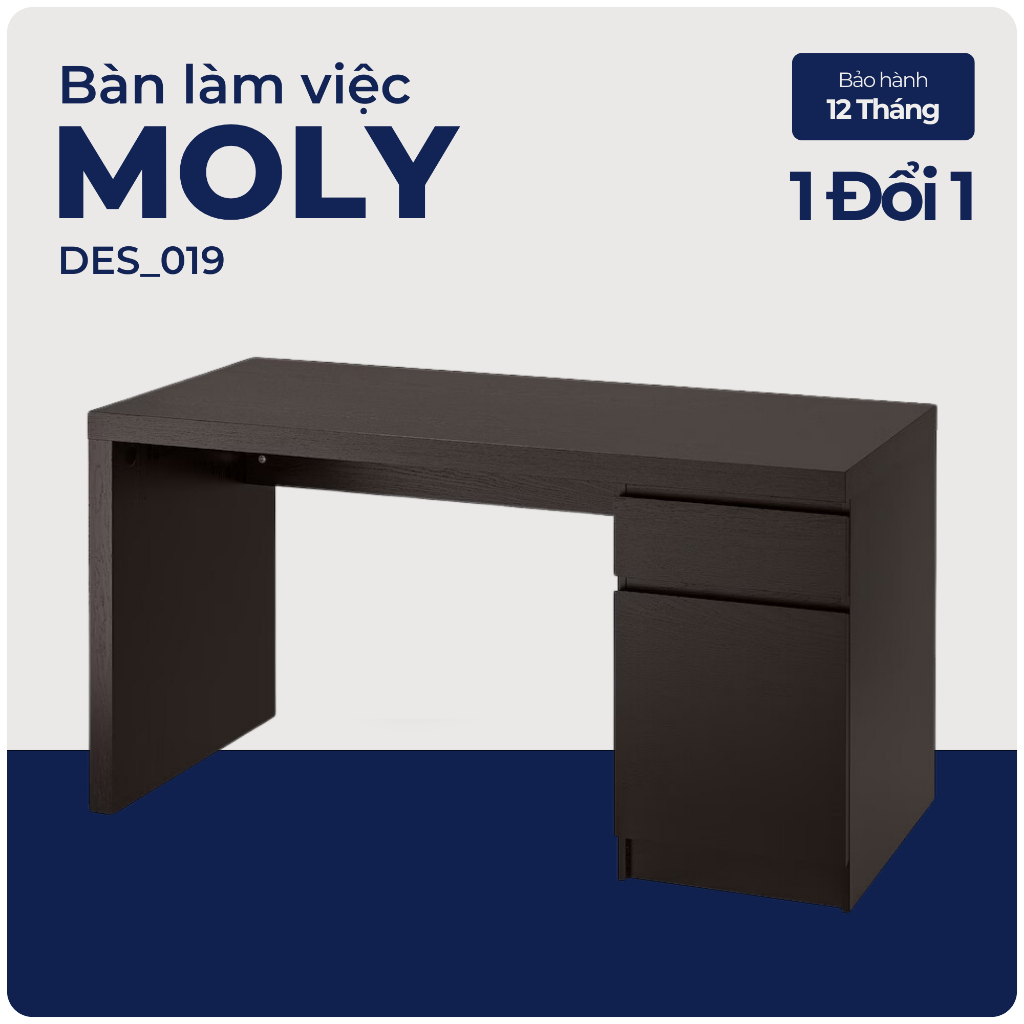 MOLY, Bàn làm việc, bàn học 1 hộc tủ, DES_019, 140x60x73cm, Nội thất Nhà trên cao