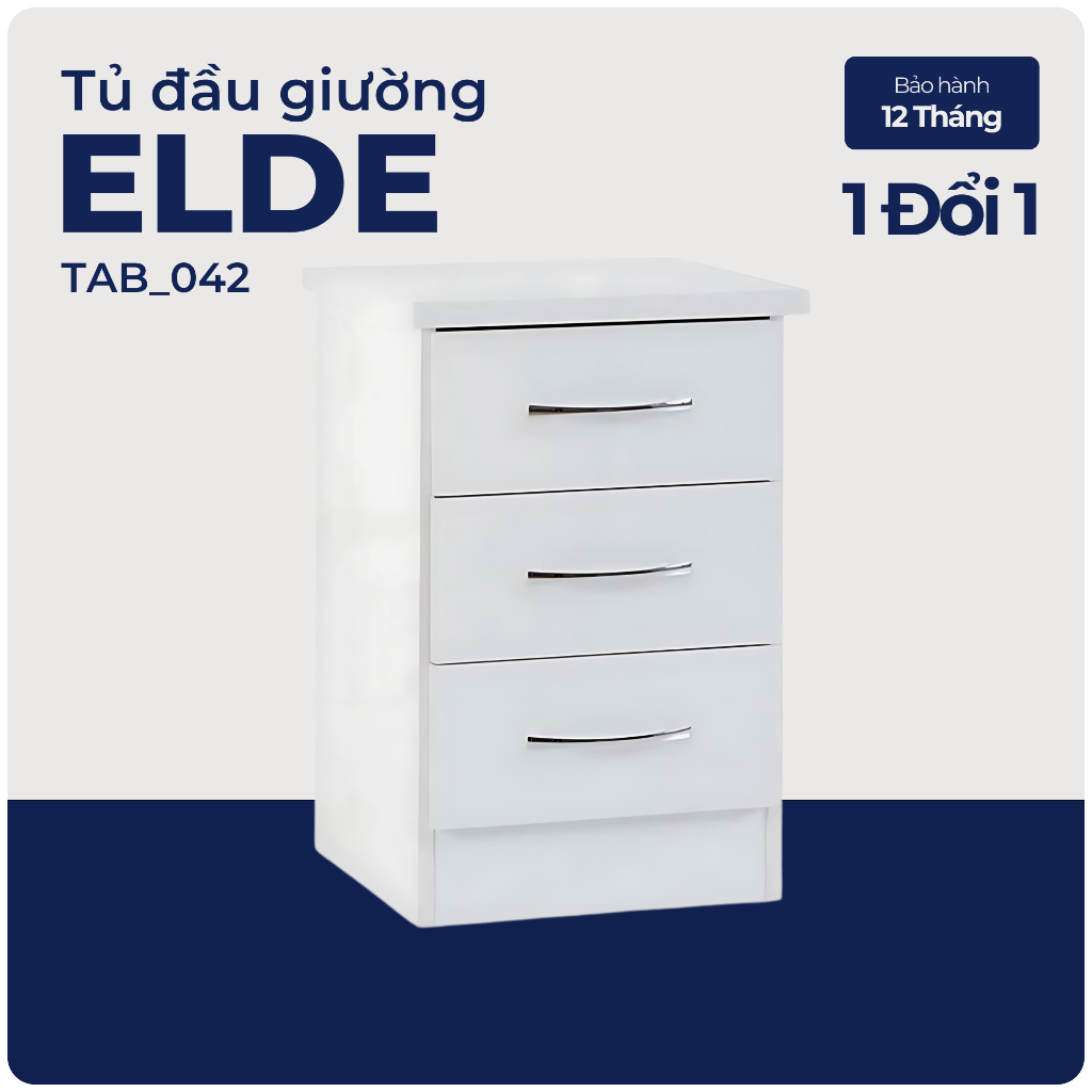 ELDE, Tủ đầu giường 3 ngăn kéo, TAB_042, 40x40x59cm, Nội thất Nhà trên cao