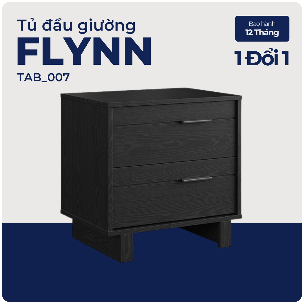 FLYNN, Tủ đầu giường 2 ngăn kéo phong cách Bắc Âu, TAB_007, 57x42x57cm, Nội thất Nhà trên cao