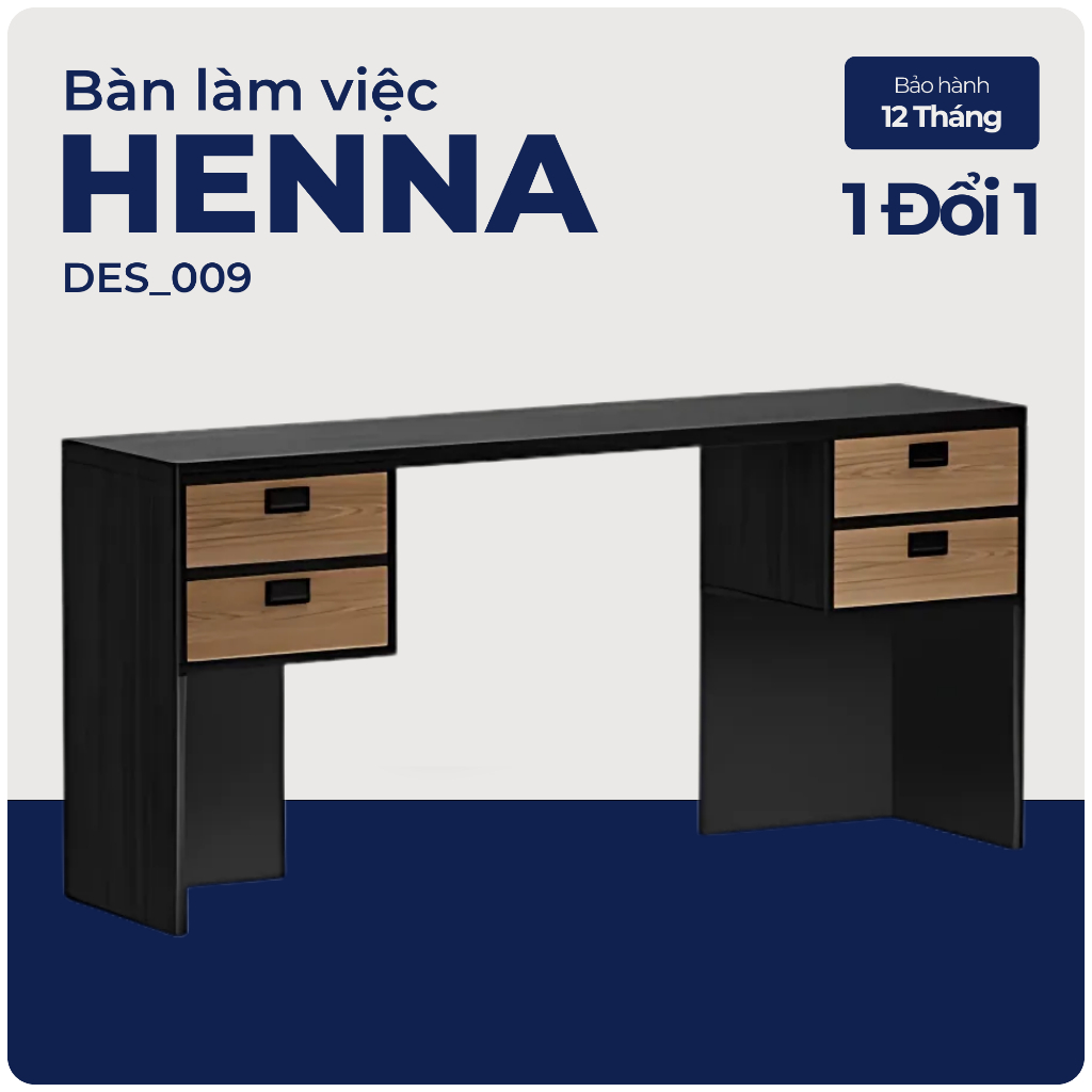 HENNA, Bàn làm việc 4 ngăn kéo hiện đại, DES_009, 160x40x75cm, Nội thất Nhà trên cao
