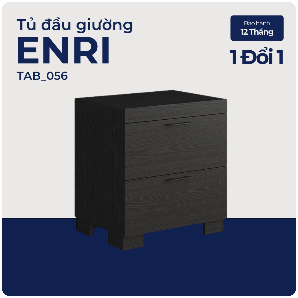 ENRI, Tủ đầu giường 2 ngăn kéo, TAB_056, 53x40x58cm, Nội thất Nhà trên cao