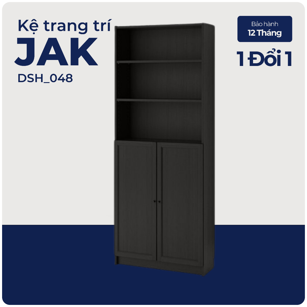 JAK, Kệ sách 6 tầng cửa cổ điển, DSH_048, 80x30x202cm, Nội thất Nhà trên cao