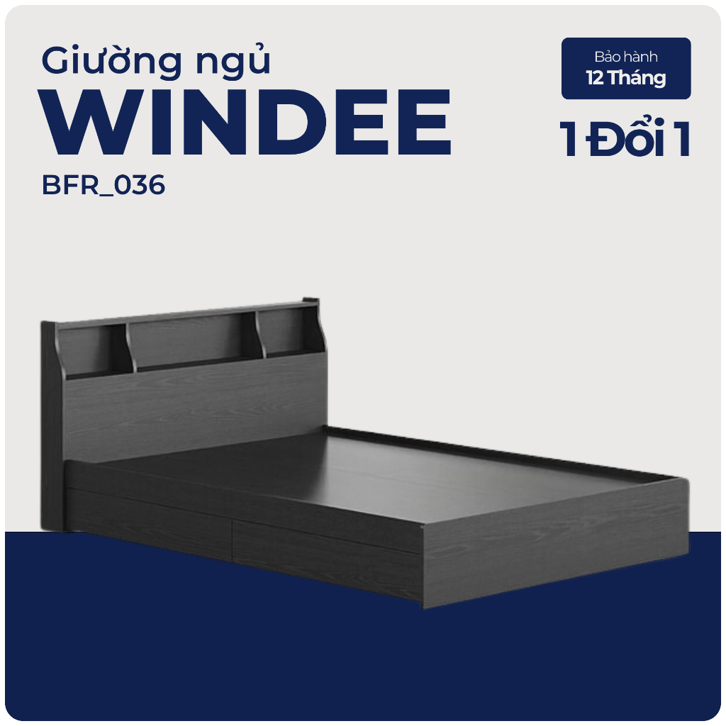 WINDEE, Giường ngủ 4 ngăn tủ kéo kèm kệ đầu giường, BFR_036, 217x85cm, Nội thất Nhà trên cao