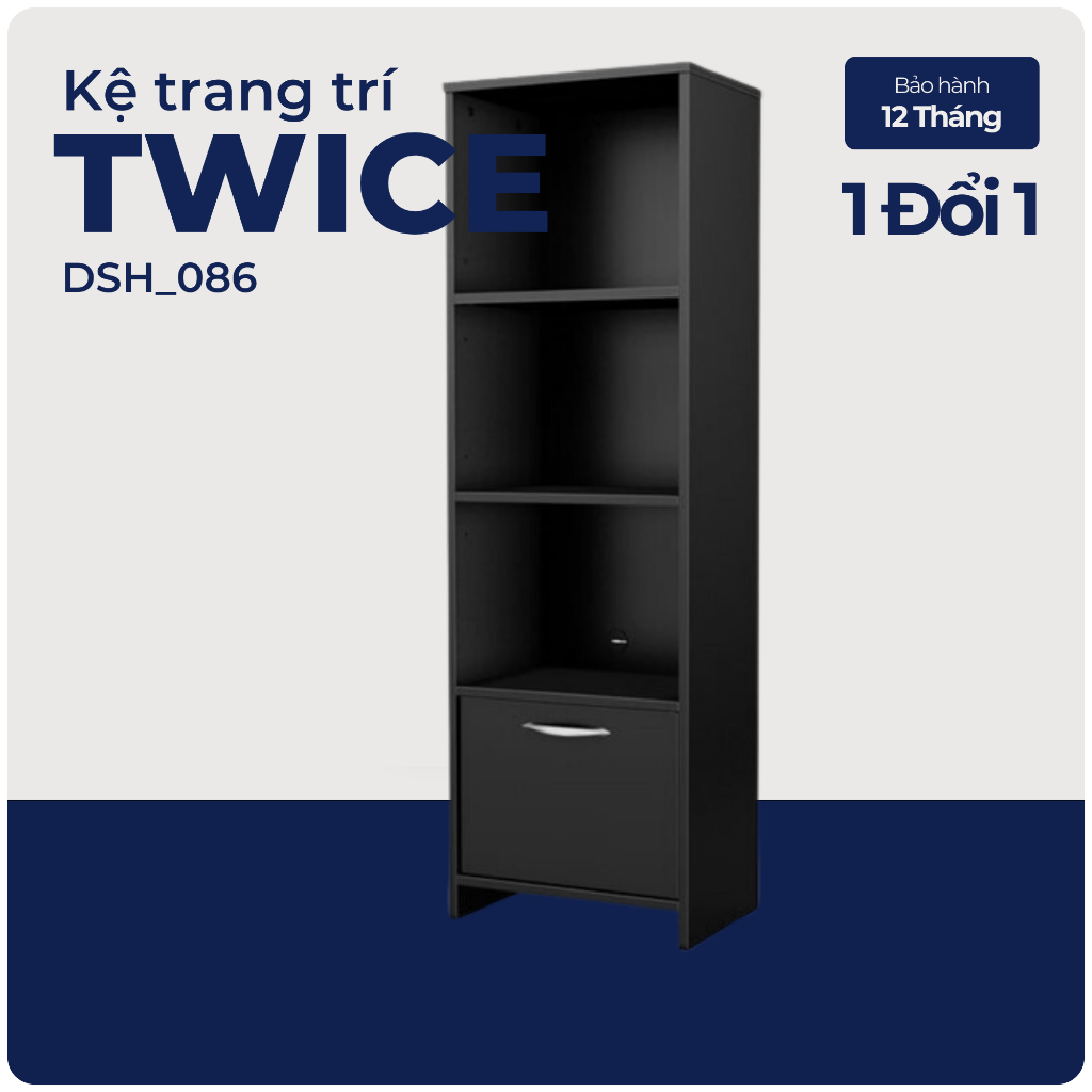 TWICE, Kệ kệ để đồ 4 tầng kèm hộc tủ kéo, DSH_086, 50x35x140cm, Nội thất Nhà trên cao