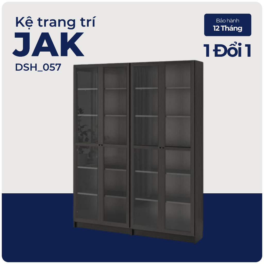 JAK, Combo 2 kệ sách 6 tầng cửa kính,, DSH_057, 160x32x202cm, Nội thất Nhà trên cao