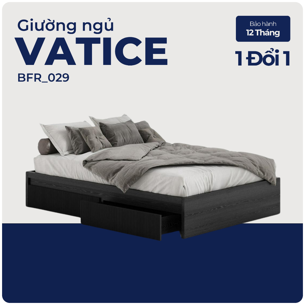 VATICE, Giường ngủ 2 hộc tủ kéo, BFR_029, 207x35cm, Nội thất Nhà trên cao