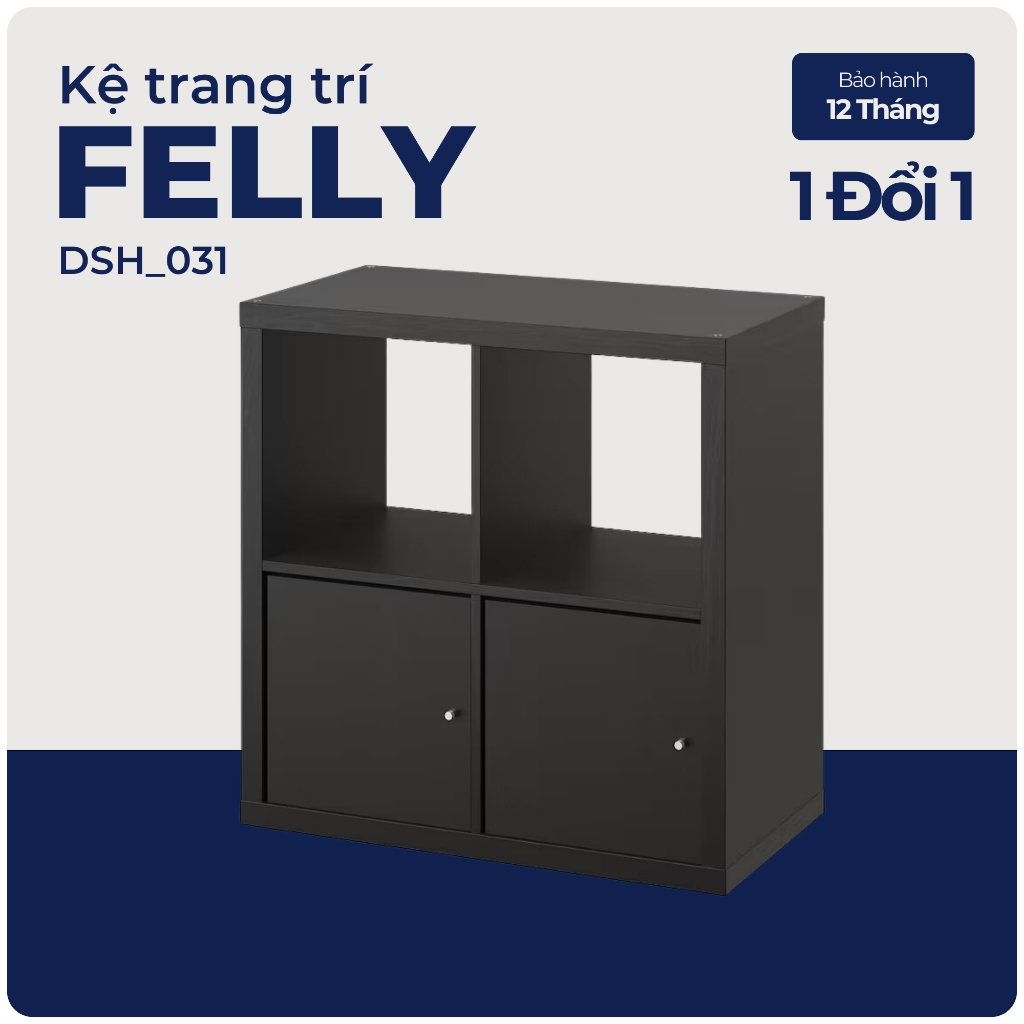FELLY, Kệ sách 2x2 kèm 2 ô cửa, DSH_031, 75x38x75cm, Nội thất Nhà trên cao