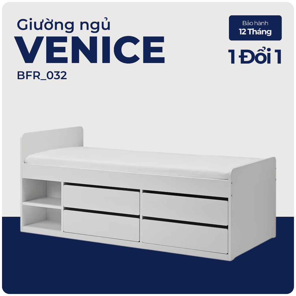 VENICE, Giường ngủ đơn kèm 4 hộc tủ kéo, đặc biệt cho trẻ em, BFR_032, 206x106x60cm, Nội thất Nhà trên cao