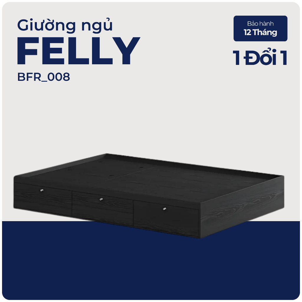 FELLY, Giường ngủ 3 ngăn tủ cánh mở, BFR_008, 203x30cm, Nội thất Nhà trên cao