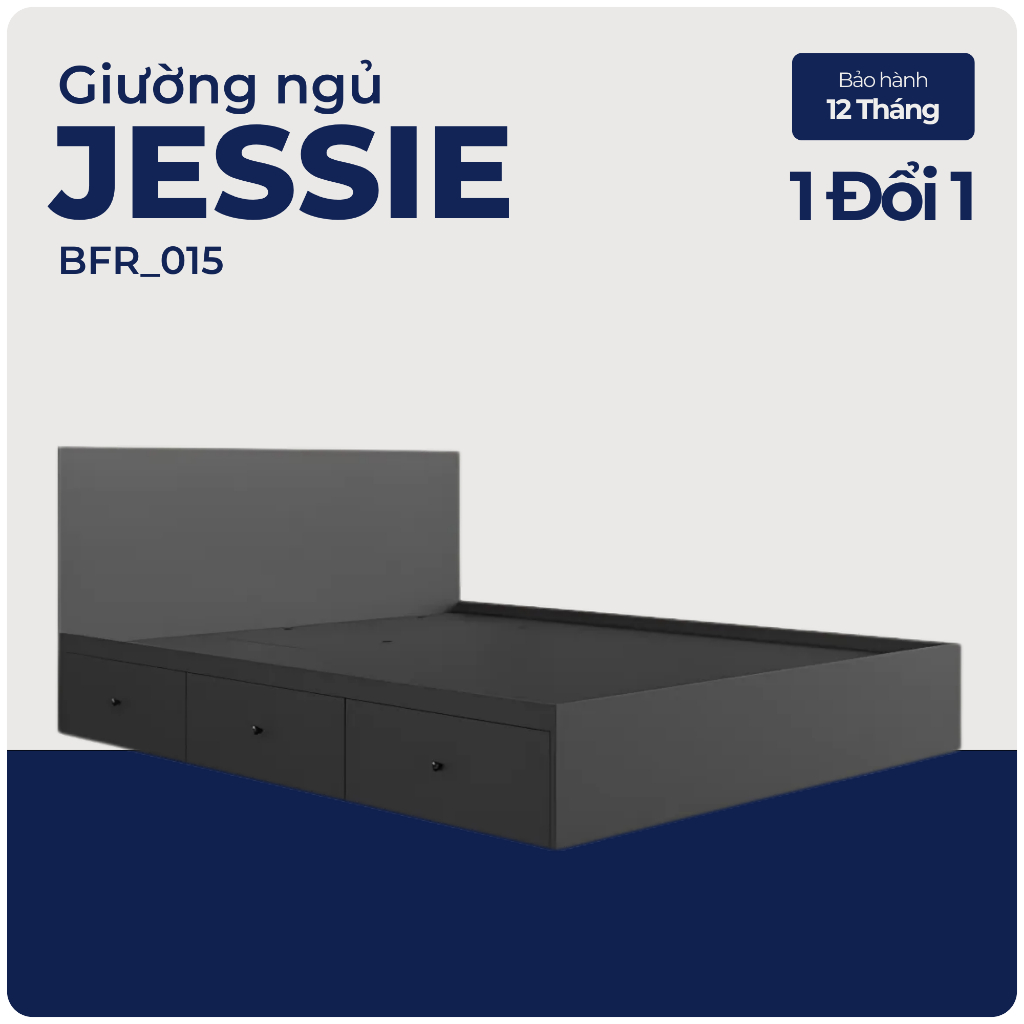 JESSIE, Giường ngủ 3 hộc tủ kéo phong cách hiện đại, BFR_015, 203x80cm, Nội thất Nhà trên cao
