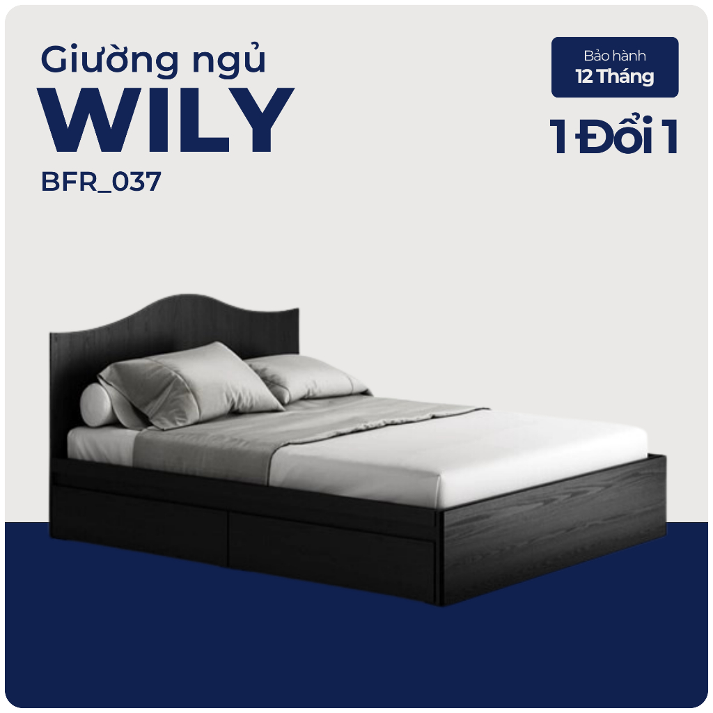 WILY, Giường ngủ 2 hộc tủ kéo, BFR_037, 205x100cm, Nội thất Nhà trên cao
