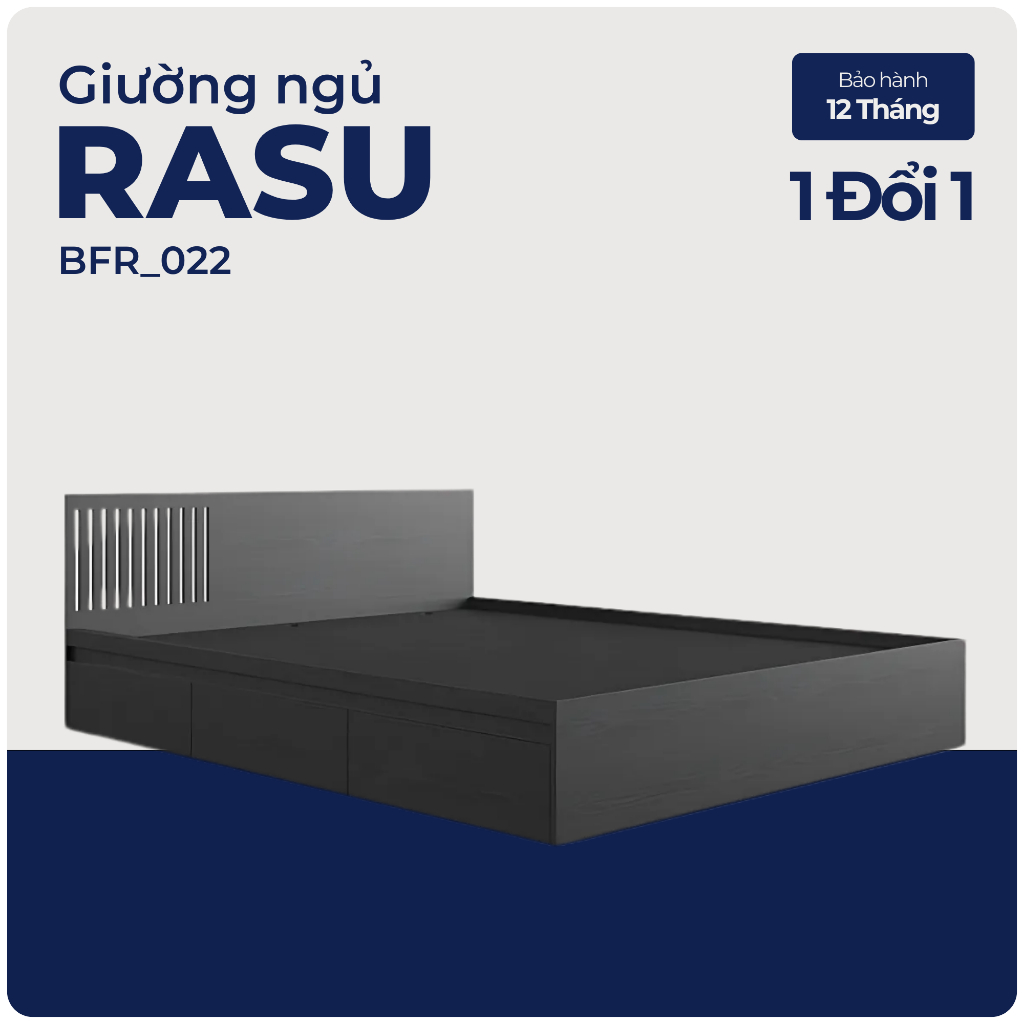 RASU, Giường ngủ 3 hộc tủ kéo, BFR_022, 203x70cm, Nội thất Nhà trên cao