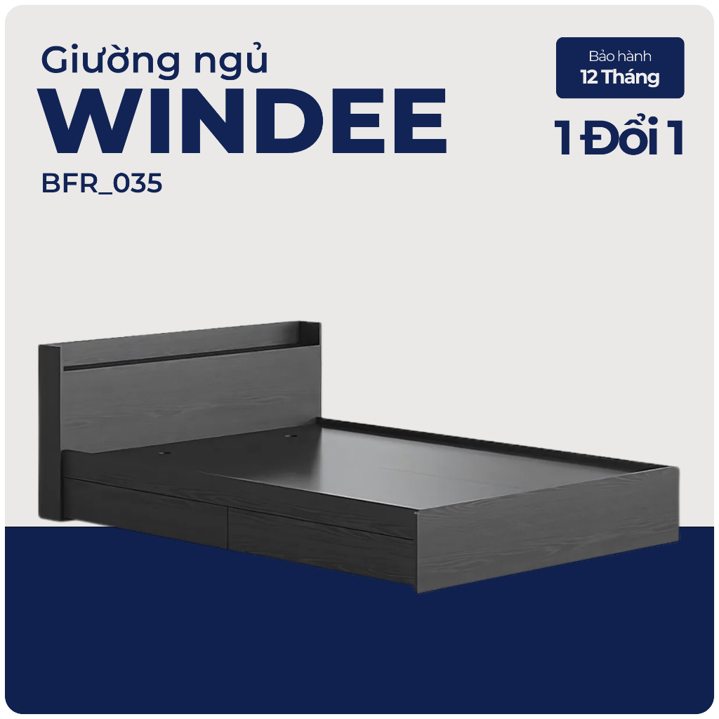 WINDEE, Giường ngủ 4 ngăn kéo kèm kệ đầu giường, BFR_035, 217x72cm, Nội thất Nhà trên cao