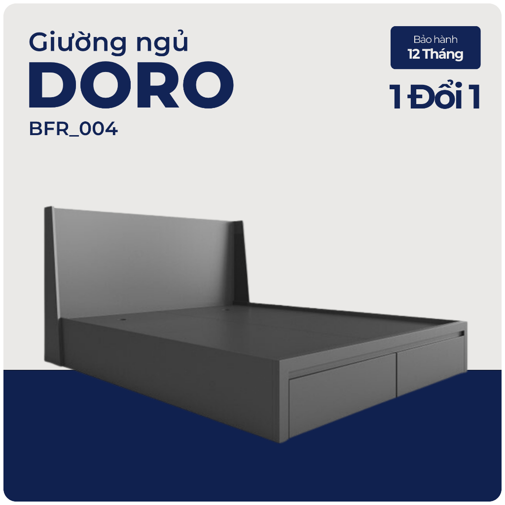 DORO, Giường ngủ 2 hộc tủ hiện đại sang trọng, BFR_004, 205x100cm, Nội thất Nhà trên cao