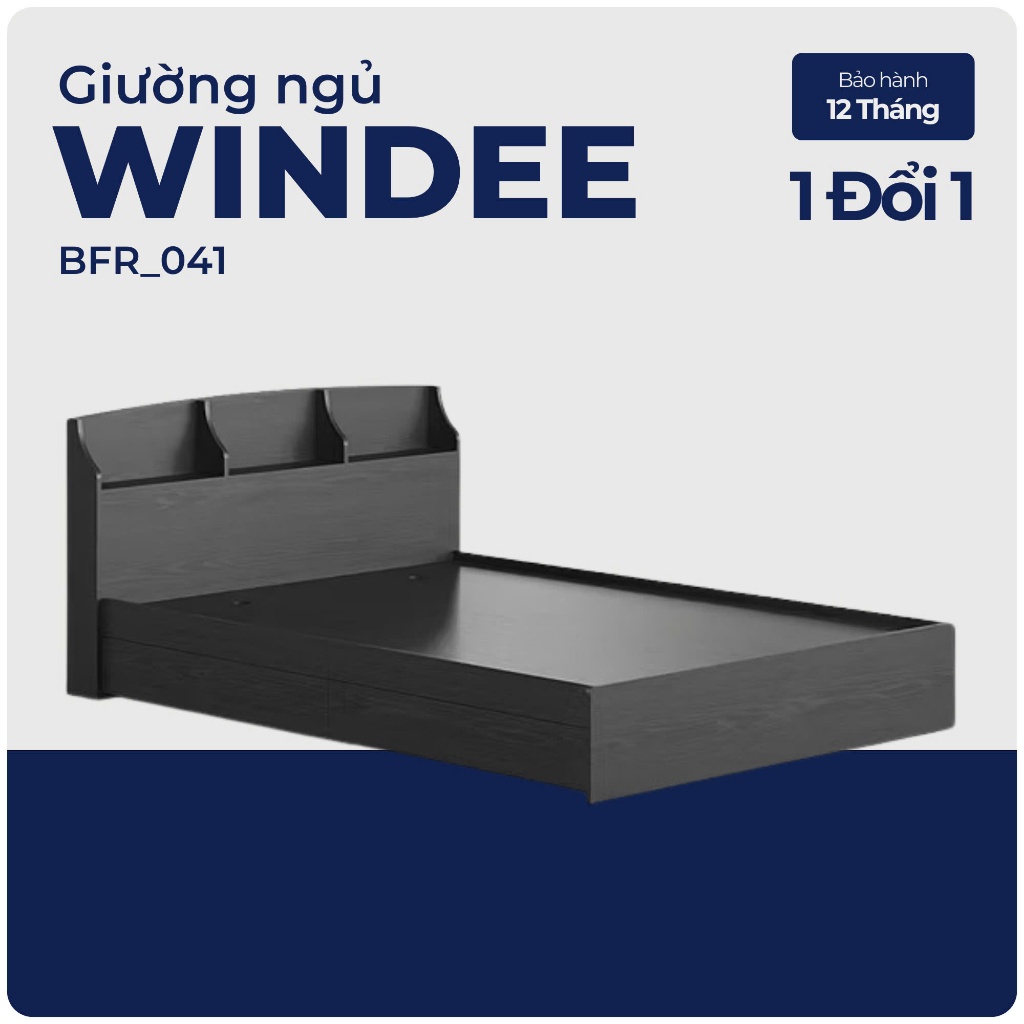 WINDEE, Giường ngủ 4 ngăn tủ kéo kèm kệ đầu giường, BFR_041, 217x82cm, Nội thất Nhà trên cao