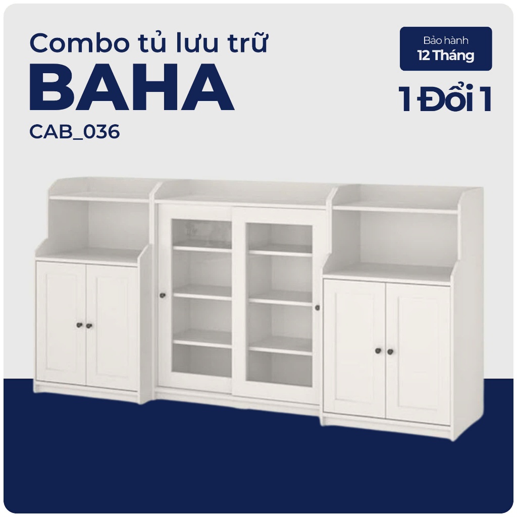 BAHA, COMBO Tủ lưu trữ kết hợp tủ trưng bày cửa kính, CAB_036, 245x46x116cm, Nội thất Nhà trên cao