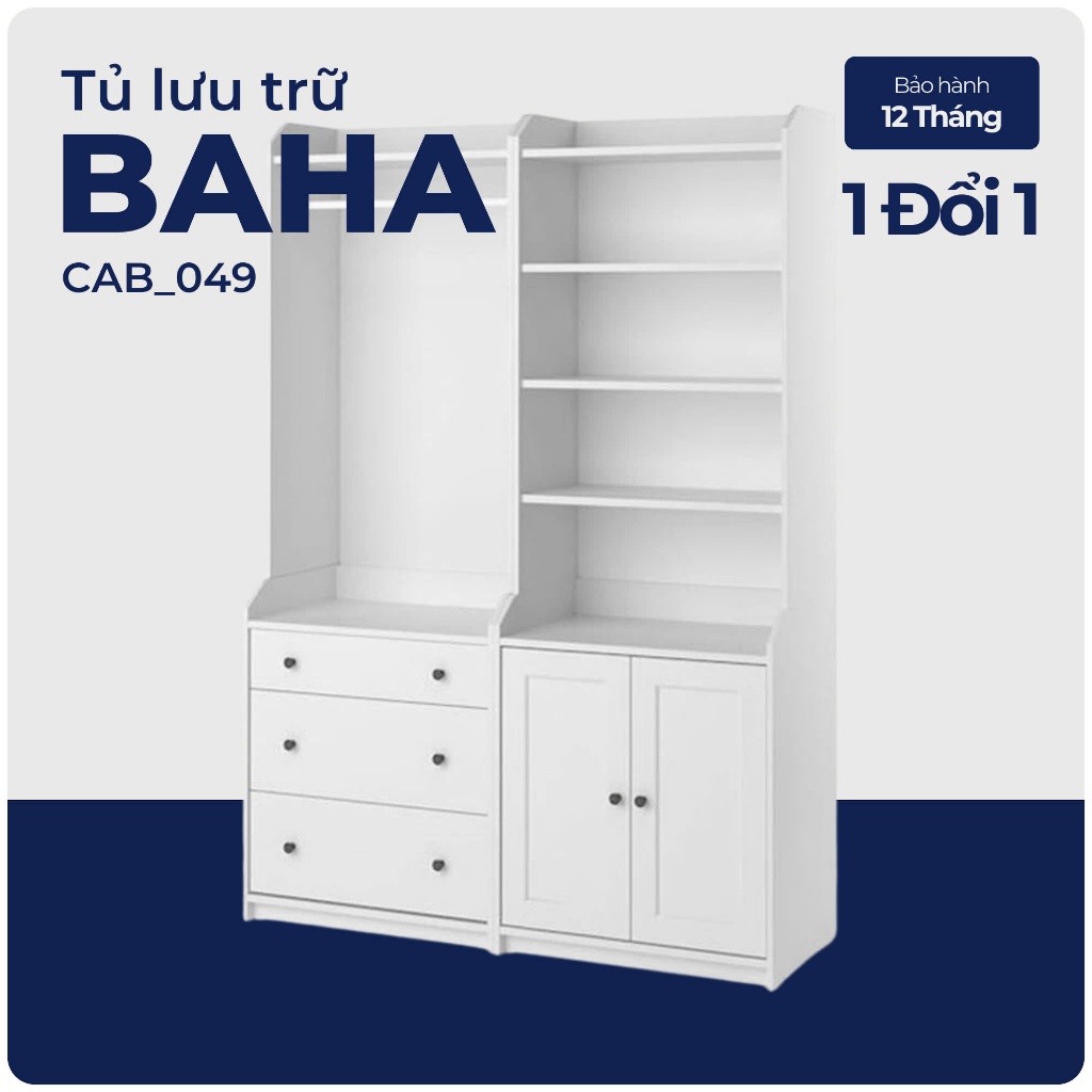 BAHA, COMBO Tủ quần áo treo kết hợp kệ để đồ, CAB_049, 140x46x199cm, Nội thất Nhà trên cao