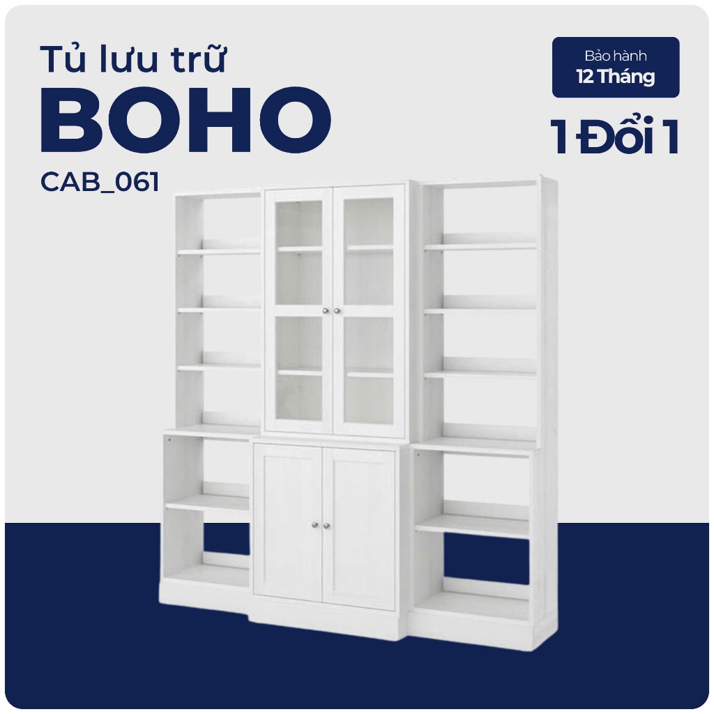 BOHO, COMBO 2 Kệ kệ để đồ kèm kệ để đồ cửa kính, CAB_061, 203x47x212cm, Nội thất Nhà trên cao