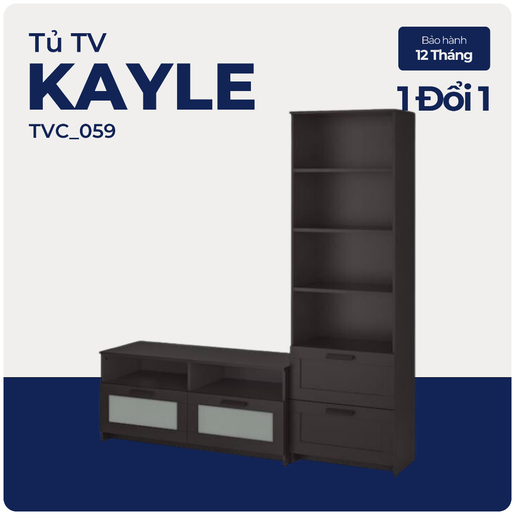 KAYLE, COMBO Kệ tivi 2 hộc kéo, kệ sách, TVC_059, 180x41x190cm, Nội thất Nhà Trên Cao