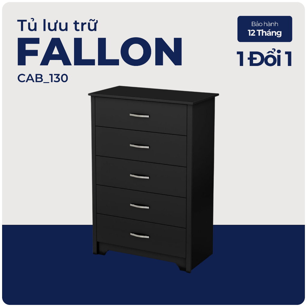 FALLON, Tủ lưu trữ đồ dùng tân cổ điển 5 ngăn, CAB_130, 80x49x124cm, Nội thất Nhà trên cao