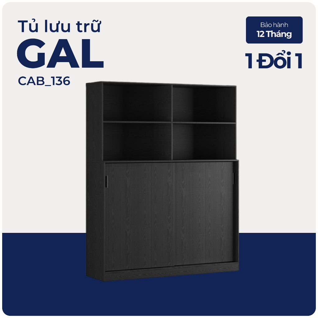 GAL, Tủ kệ để đồ đồ dùng cửa lùa kèm Kệ sách, CAB_136, 160x45x200cm, Nội thất Nhà trên cao