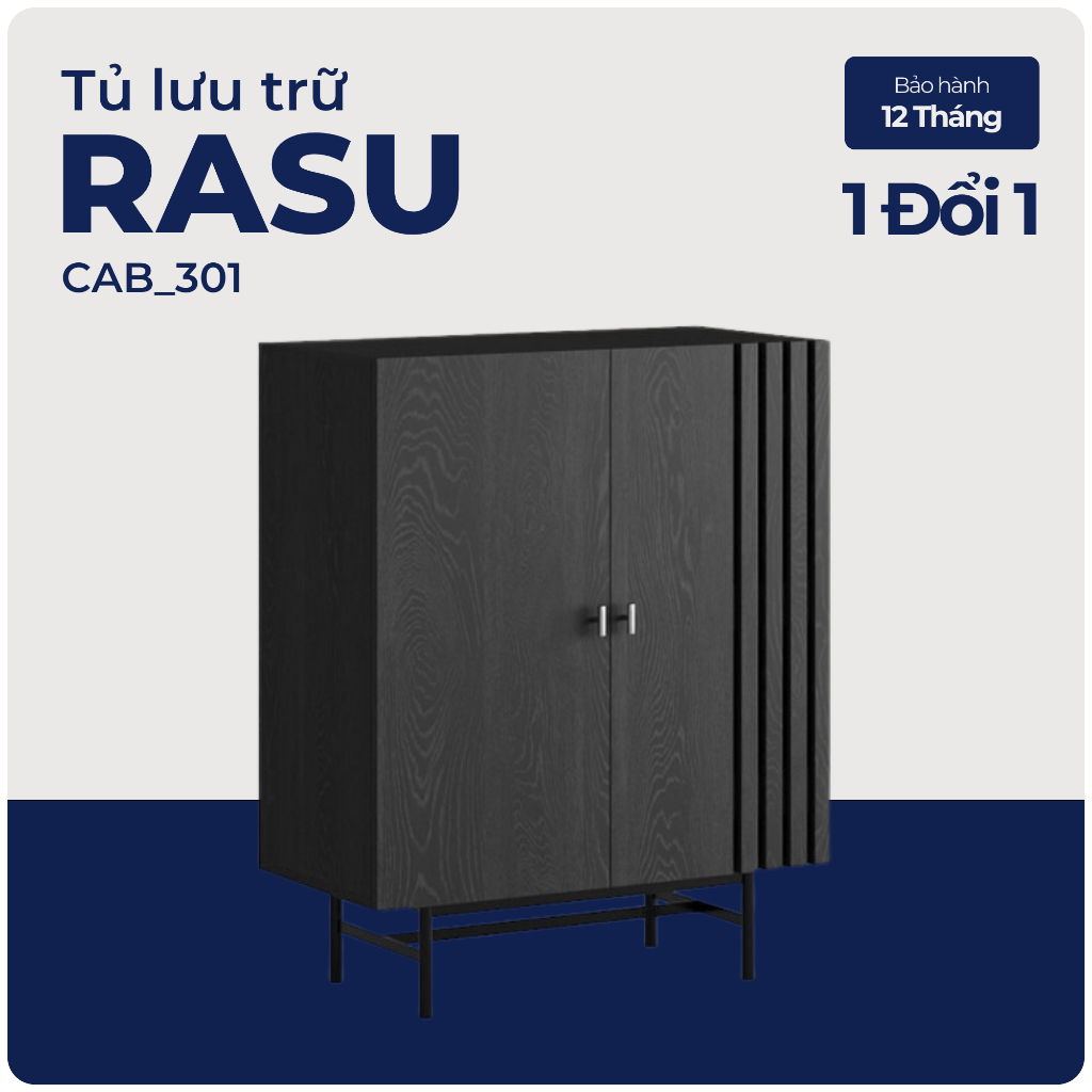 RASU, Tủ lưu trữ đồ dùng 2 cánh mở, CAB_301, 80x40x100cm, Nội thất Nhà trên cao