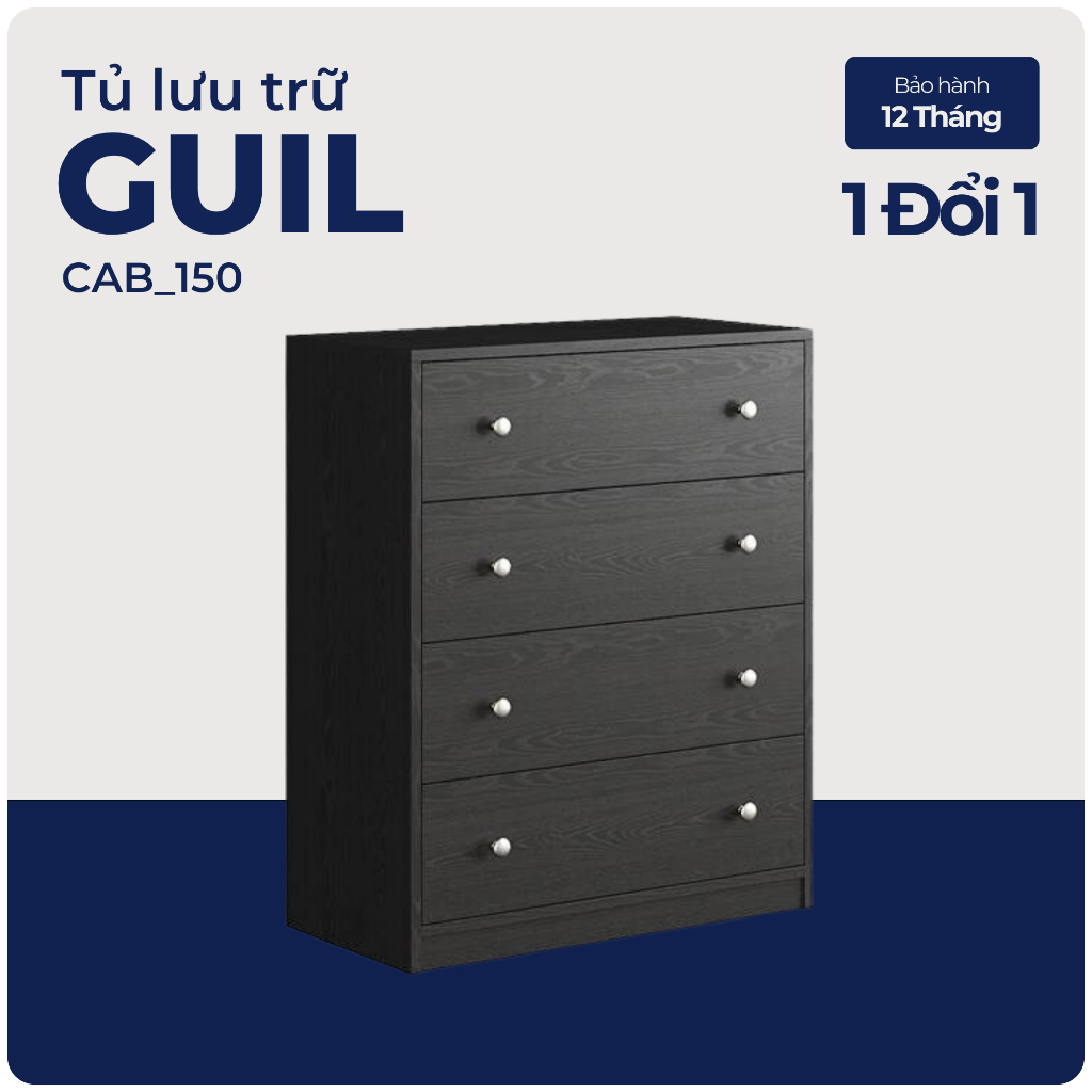 GUIL, Tủ đựng đồ dùng 4 ngăn kéo, CAB_150, 72x35x88cm, Nội thất Nhà trên cao