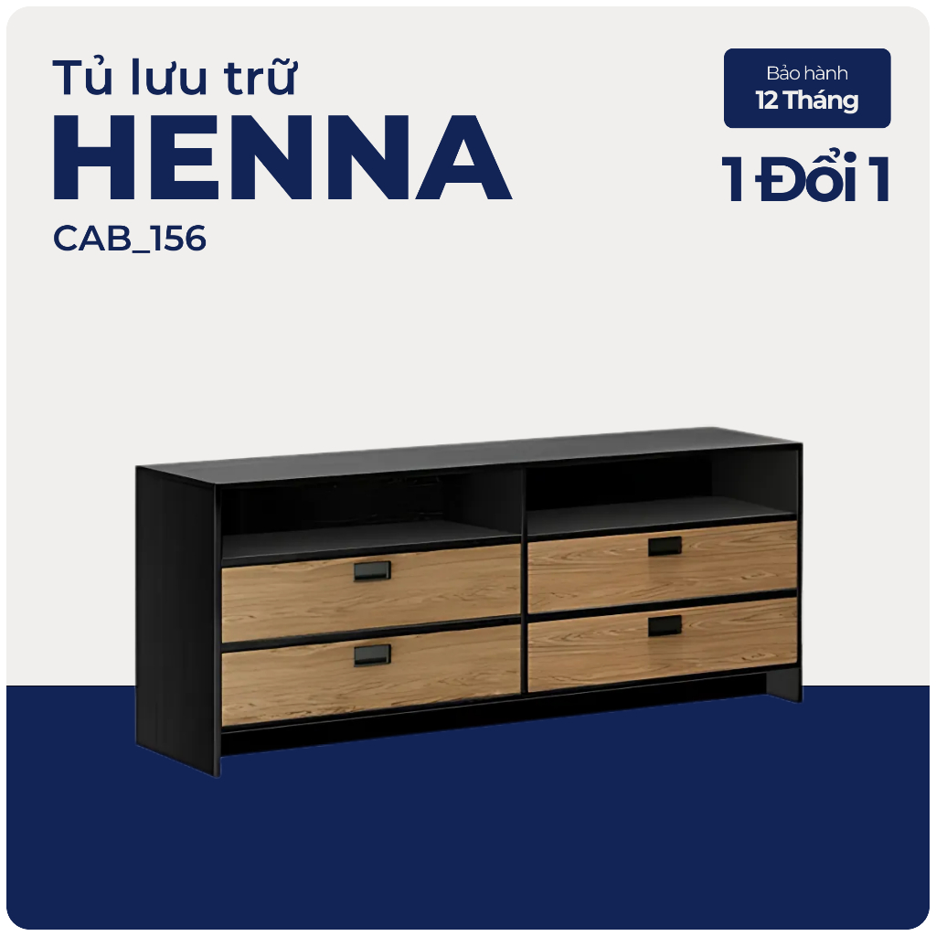 HENNA, Tủ lưu trữ đồ dùng 2 ngăn kéo, CAB_156, 180x45x75cm, Nội thất Nhà trên cao