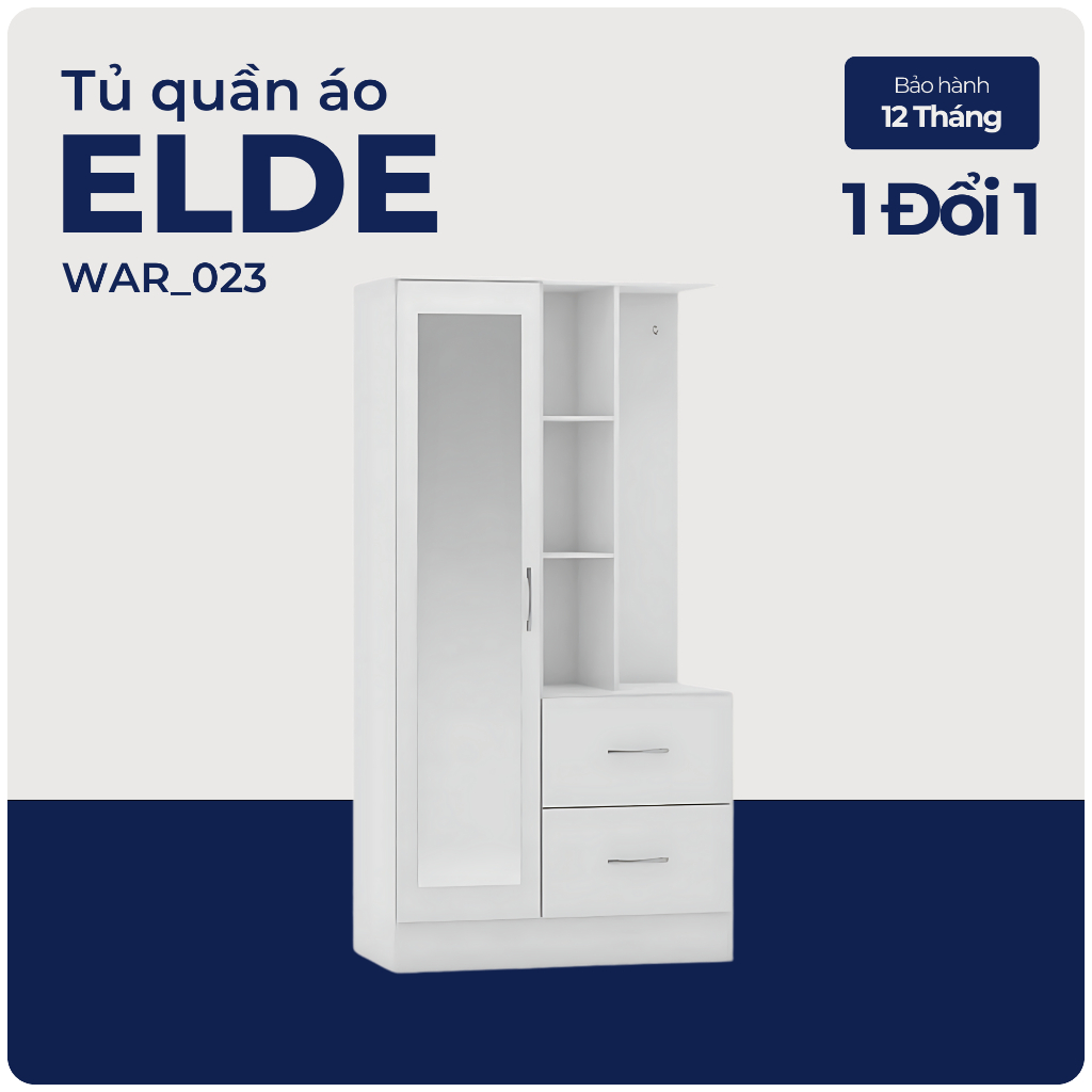 ELDE, Tủ quần áo kèm kệ để đồ đồ dùng có gương, WAR_023, 117x52x190cm, tủ đựng quần áo Nhà trên cao