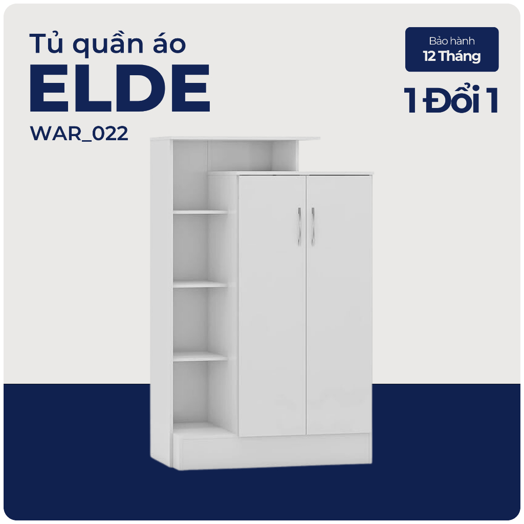 ELDE, Tủ quần áo kèm kệ để đồ đồ dùng, WAR_022, 117x52x190cm, tủ đựng quần áo Nhà trên cao
