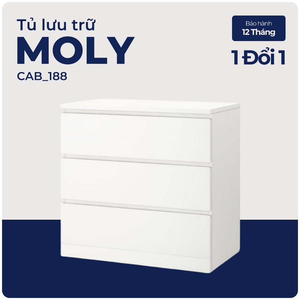 MOLY, Tủ đựng đồ 3 ngăn kéo, CAB_188, 80x48x78cm, Nội thất Nhà trên cao