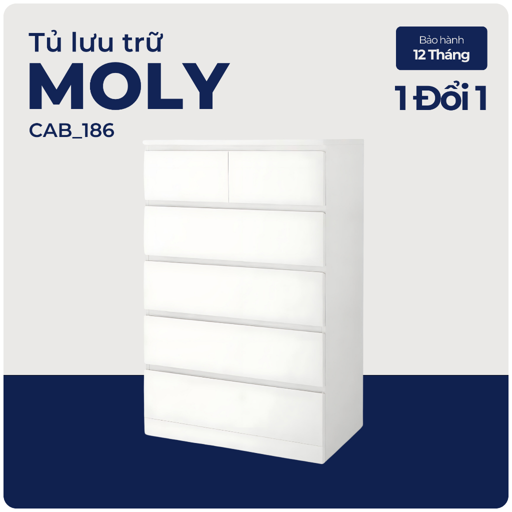 MOLY, Tủ lưu trữ 5 tầng 6 ngăn kéo, CAB_186, 80x48x123cm, Nội thất Nhà trên cao