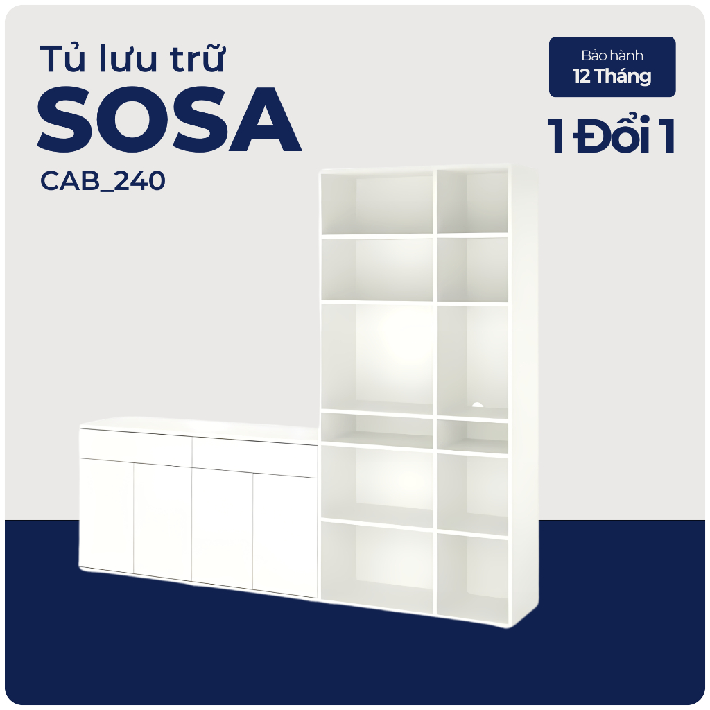 SOSA, COMBO kệ để đồ kèm tủ 2 gian, CAB_240, 235x37x200cm, Nội thất Nhà trên cao