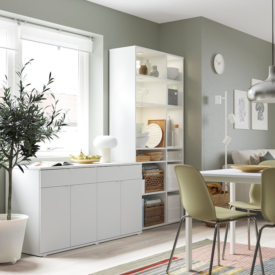 SOSA, COMBO kệ để đồ kèm tủ 2 gian, CAB_240, 235x37x200cm, Nội thất Nhà trên cao